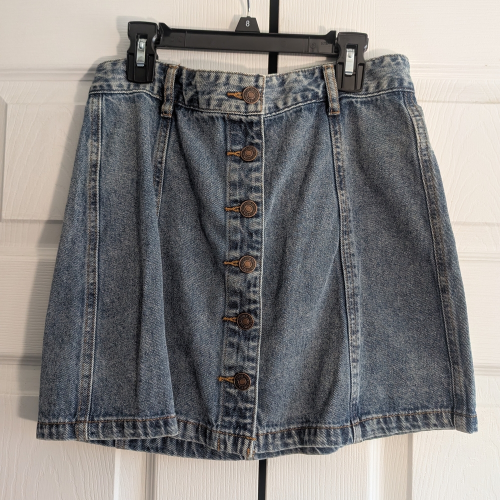 Denim Button-Front Skirt